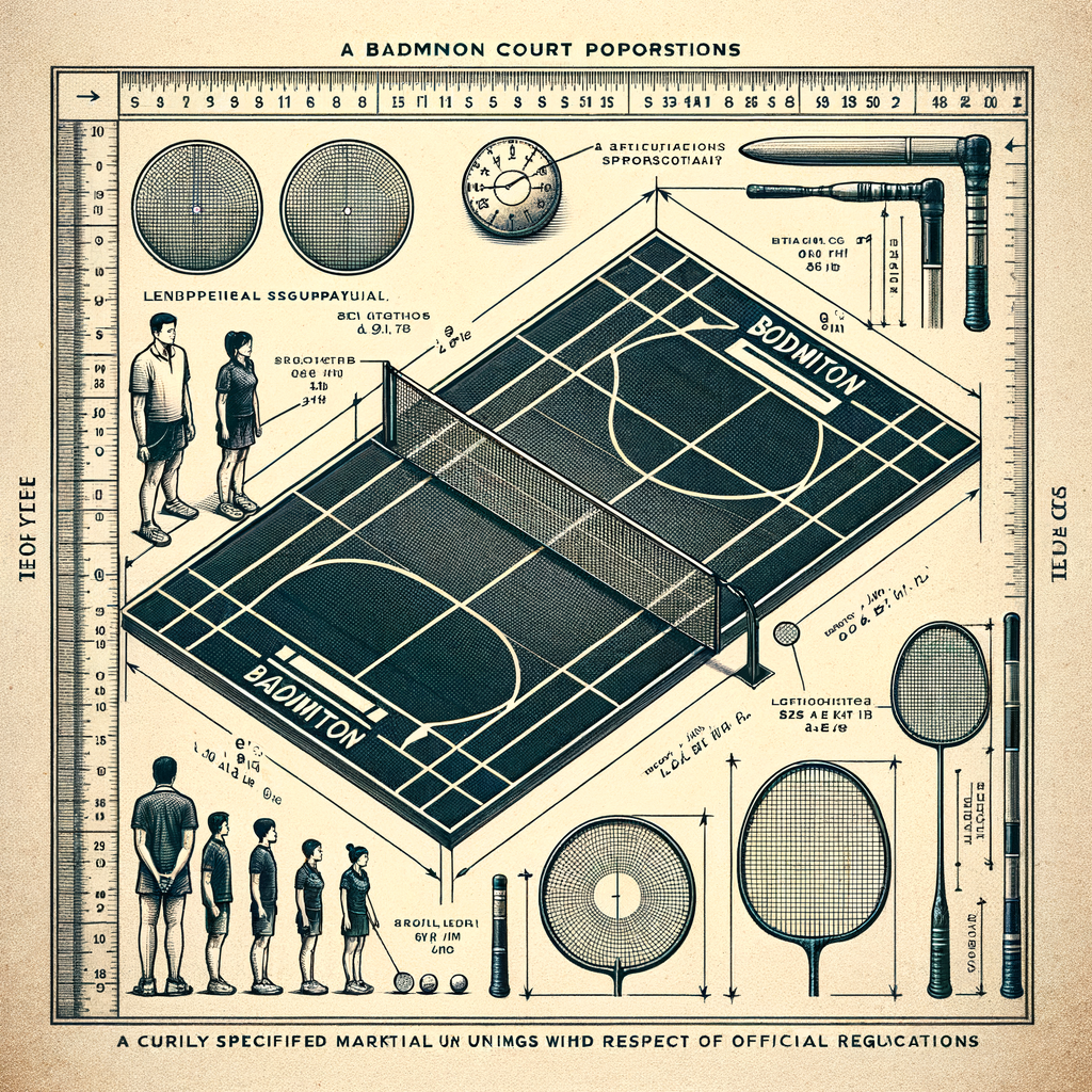 Standard badminton court dimensions diagram with detailed measurements, court markings, and layout for official specifications and rules.